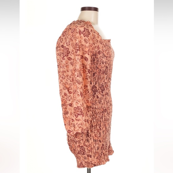 NEW Free People Smocked Floral Mini Dress Open Back Tie Boho Size M - Picture 6 of 10